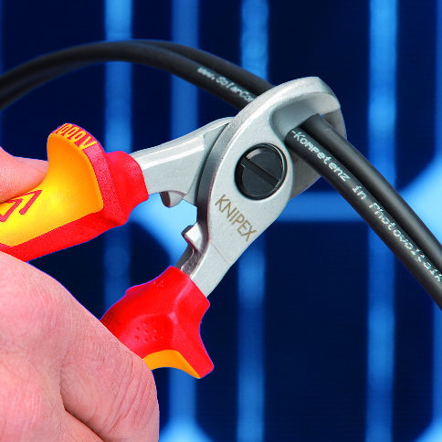 Ножици за рязане на кабел до 50мм2, хромирани, VDE 1000V жълто-червена ръкохватка 165мм, Knipex