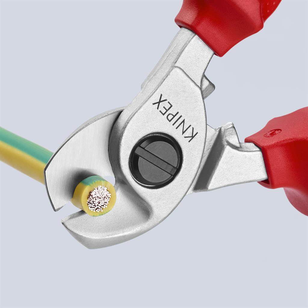 Ножици за рязане на кабел до 50мм2, хромирани, VDE 1000V жълто-червена ръкохватка 165мм, Knipex