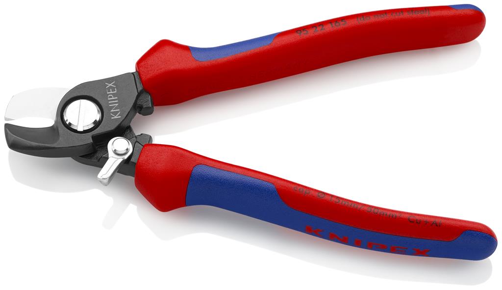 Ножици за рязане на кабел до 50мм2, синьо-червена ръкохватка 165мм, с фиксатор, Knipex