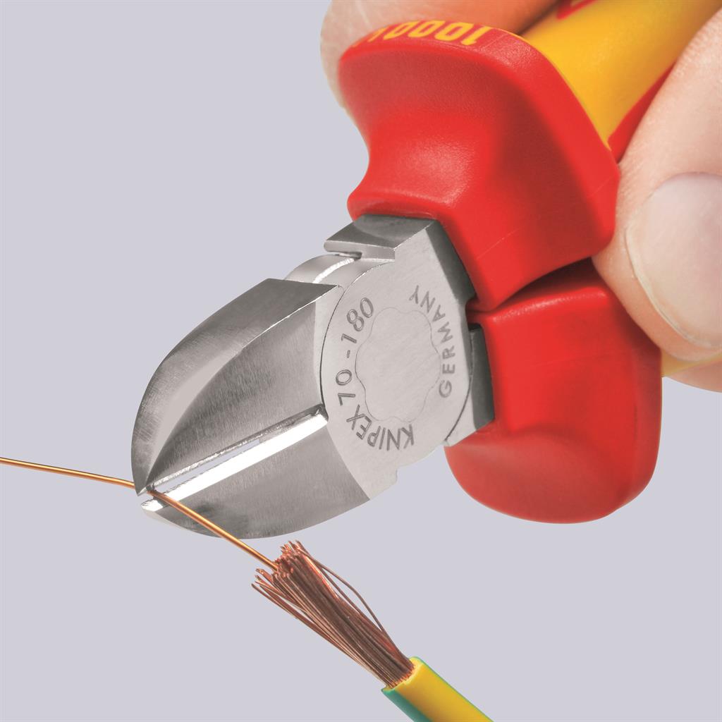 Клещи диагонални резачки, хромирани, VDE 1000V жълто-червена ръкохватка 180мм, Knipex