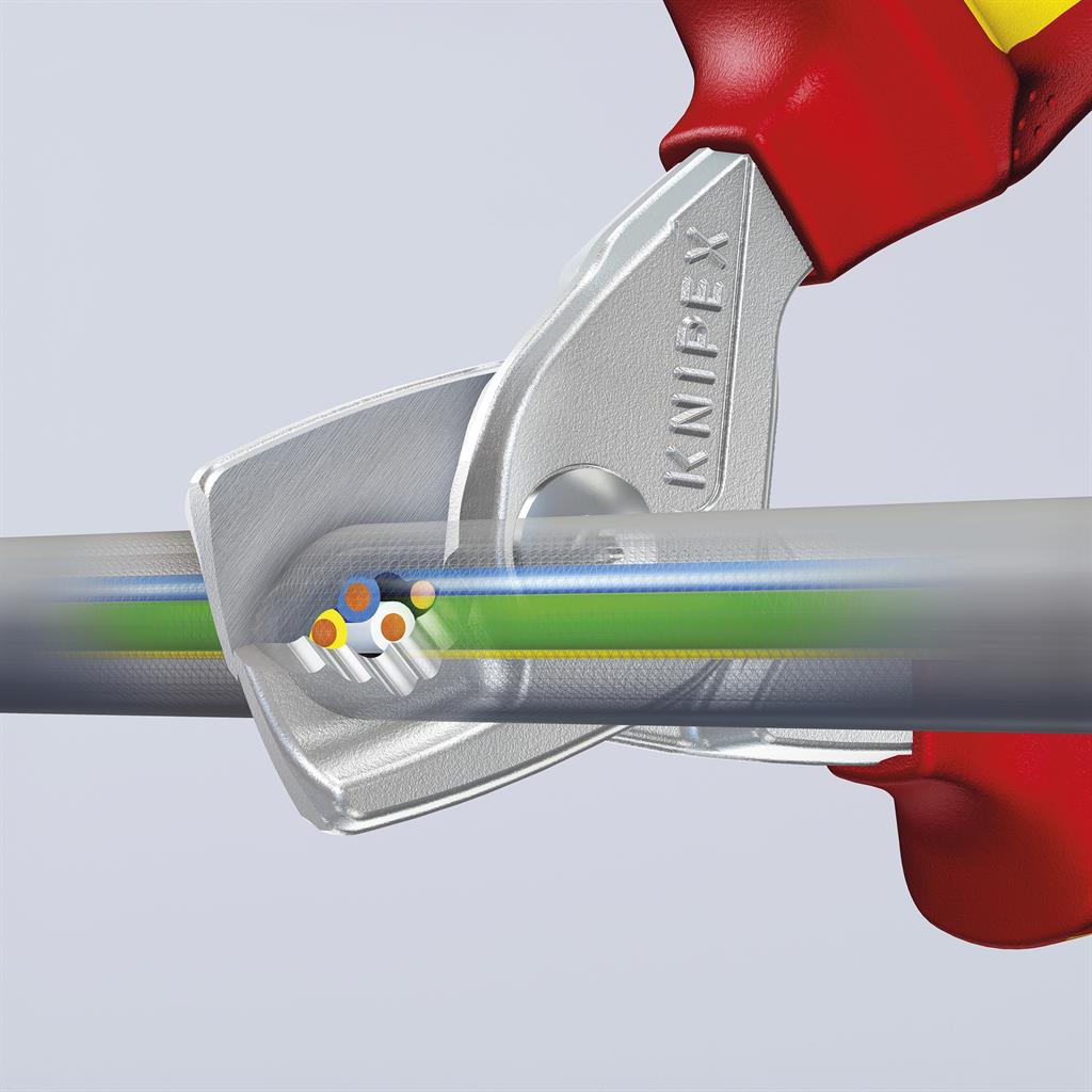 Ножици за рязане на кабел до 50мм2 StepCut, хромирани, VDE 1000V жълто-червена ръкохватка 160мм, Knipex