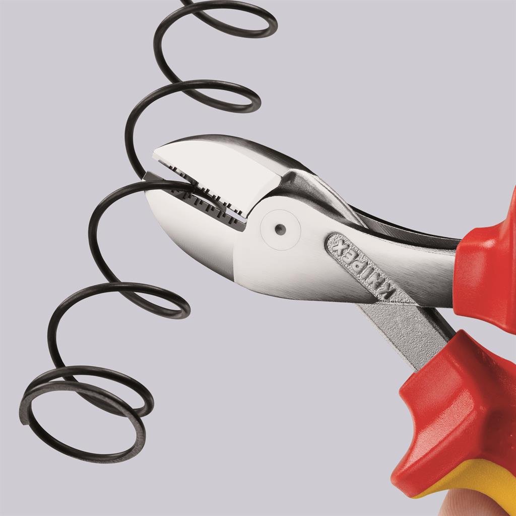 Клещи диагонални резачки усилени X-Cut, хромирани, VDE 1000V жълто-червена ръкохватка 160мм, Knipex