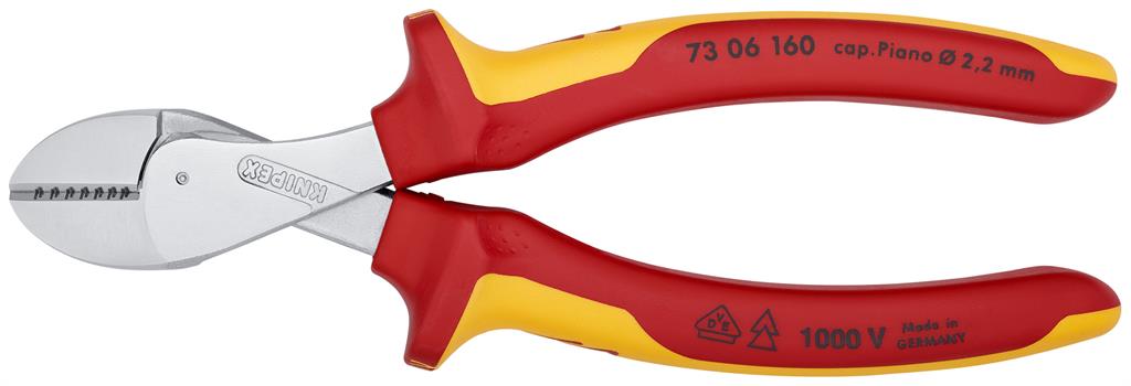 Клещи диагонални резачки усилени X-Cut, хромирани, VDE 1000V жълто-червена ръкохватка 160мм, Knipex
