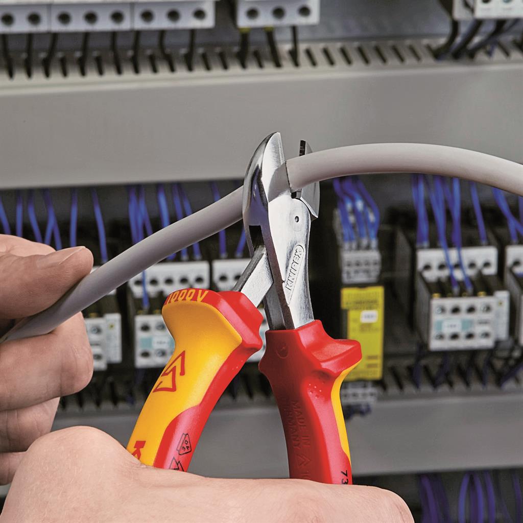 Клещи диагонални резачки усилени X-Cut, хромирани, VDE 1000V жълто-червена ръкохватка 160мм, Knipex