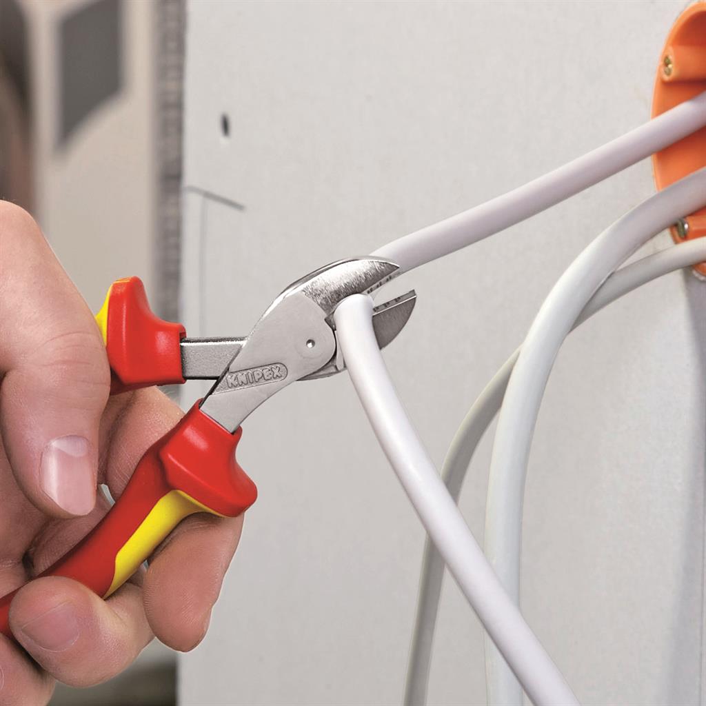 Клещи диагонални резачки усилени X-Cut, хромирани, VDE 1000V жълто-червена ръкохватка 160мм, Knipex