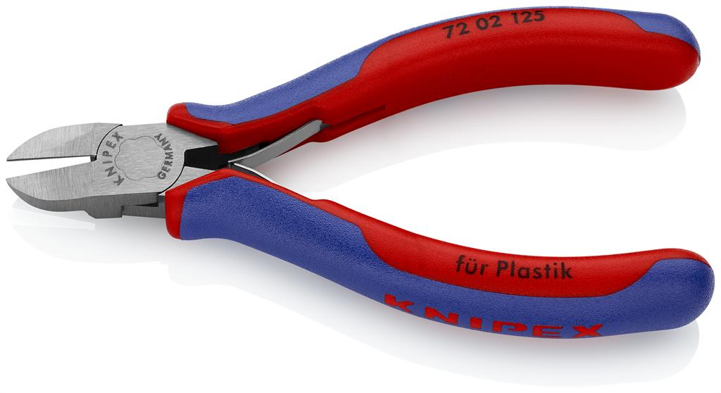 Клещи диагонални резачки за пластмаса, синьо-червена ръкохватка 125мм, с отваряща пружина, Knipex