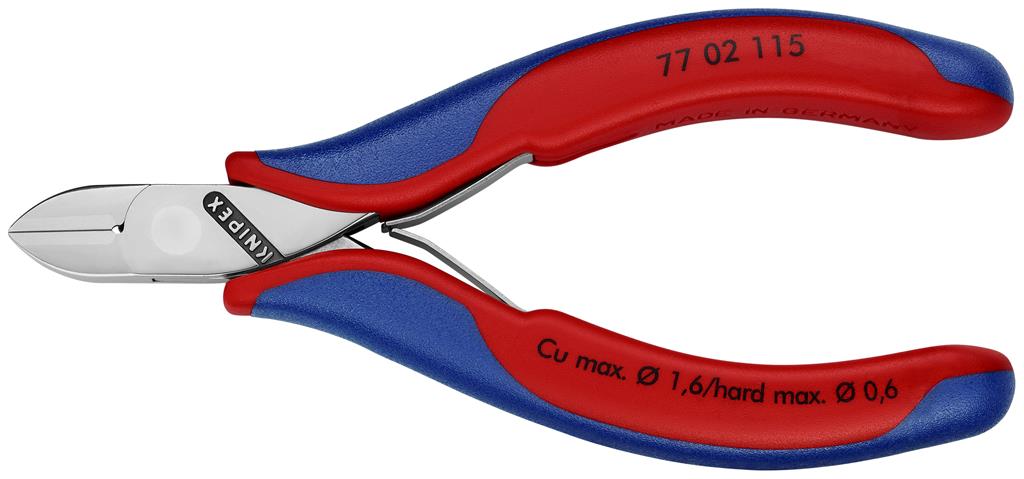 Клещи диагонални резачки, синьо-червена ръкохватка 115мм, с отваряща пружина, Knipex