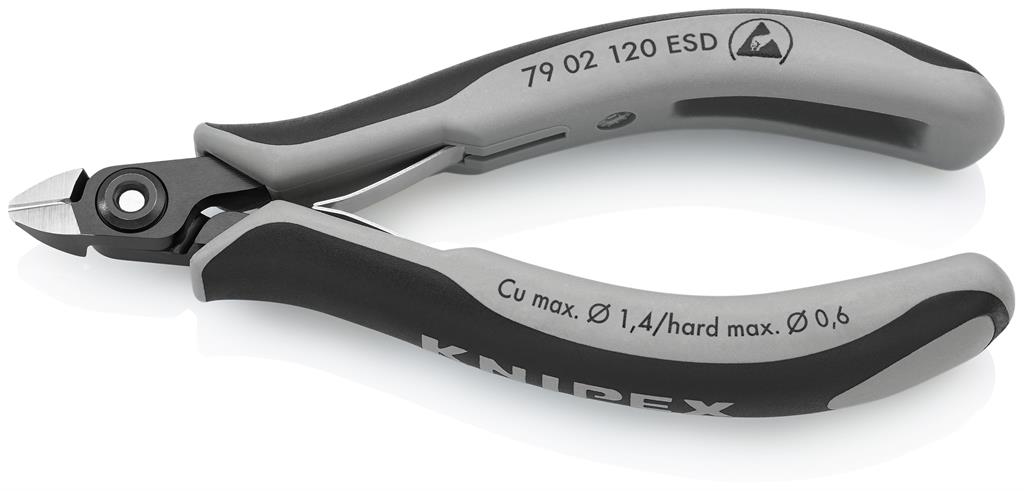 Клещи диагонални резачки, черно-сива ръкохватка 120мм, ESD, с отваряща пружина, Knipex