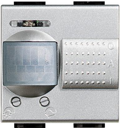 Датчик за движение PIR, 105°, обхват 6m @ h=1.2m, LED ≤ 50W, с ключ, изисква неутрала, 2 мод. цвят алуминий LL Bticino