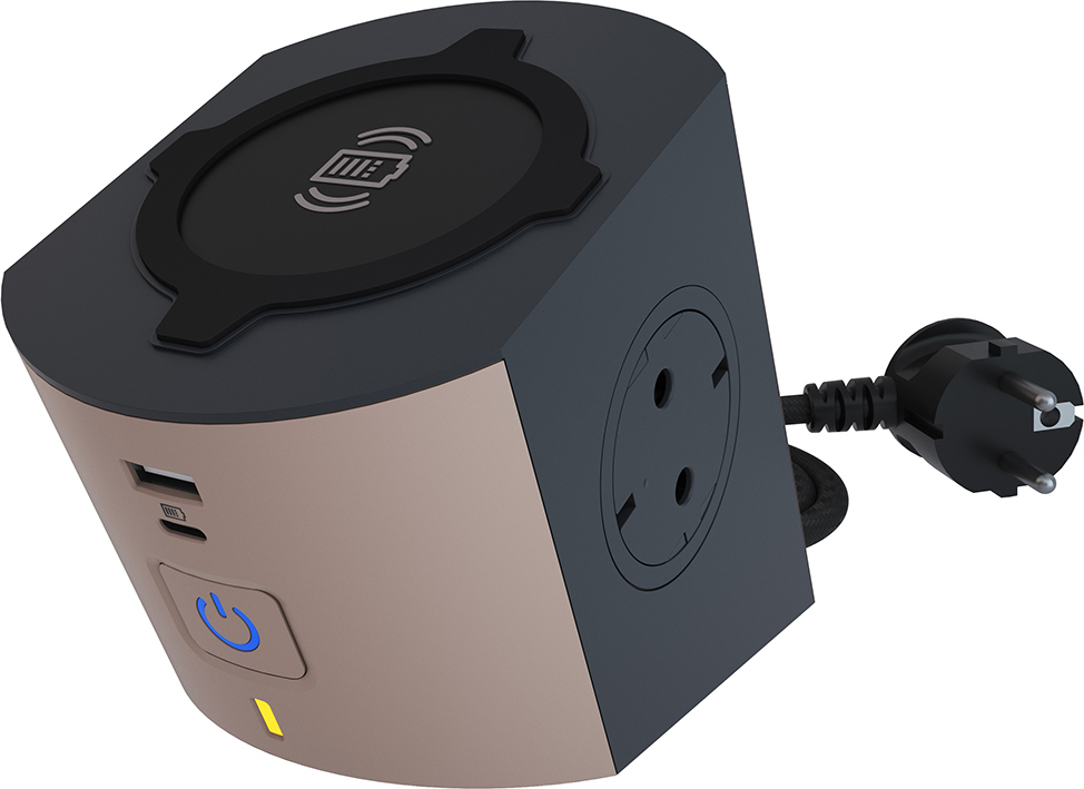 Разклонител кафяв 2x2P+E с кабел 2 метра с безжично зарядно 10W и USB A+C 3A 15W Corner NEW Legrand