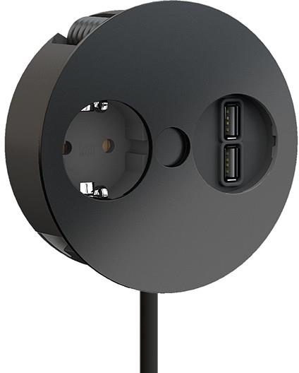 Модул TWIST с 1х Шуко и USB тип A+A, с кабел 2м, цвят Черен, Bachmann