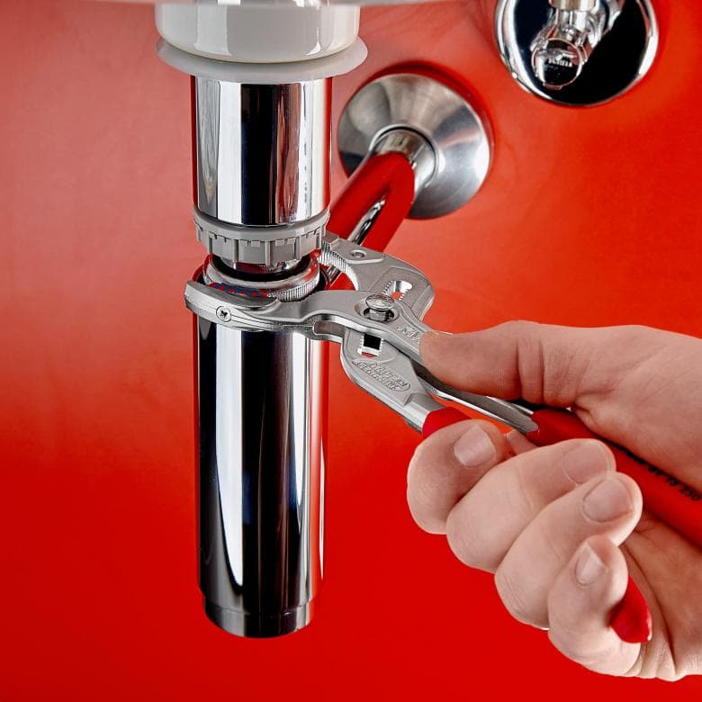 Клещи за сифони и ВиК връзки, с PVC челюсти, хромирани, червена ръкохватка 250мм, Knipex