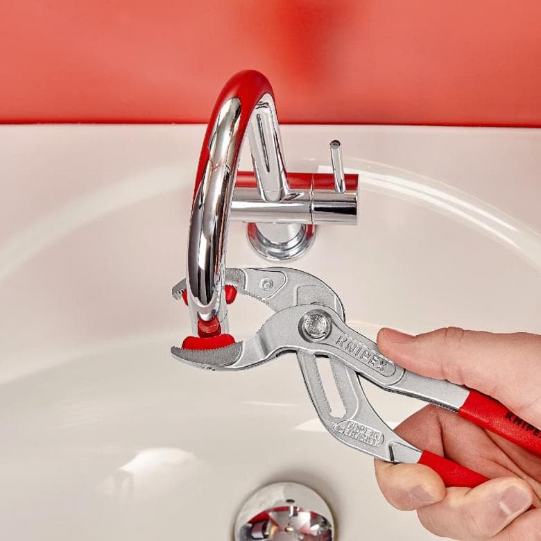 Клещи за сифони и ВиК връзки, с PVC челюсти, хромирани, червена ръкохватка 250мм, Knipex