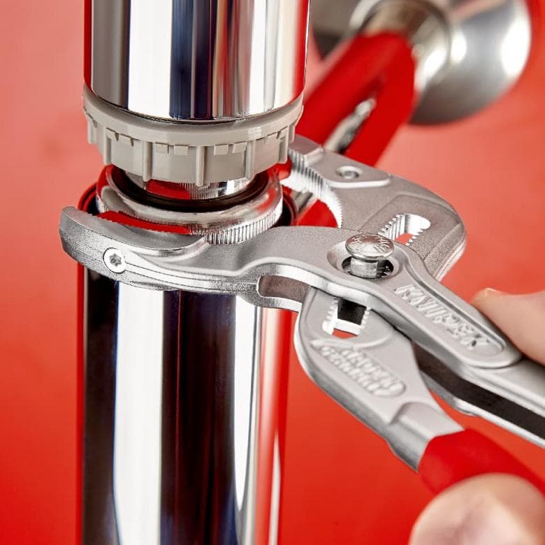 Клещи за сифони и ВиК връзки, с PVC челюсти, хромирани, червена ръкохватка 250мм, Knipex