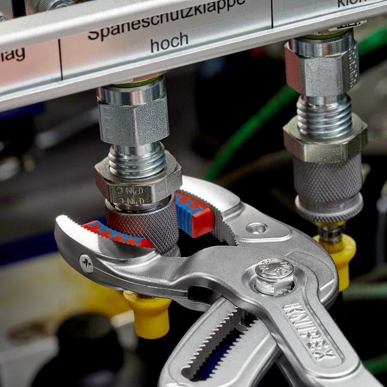 Клещи за сифони и ВиК връзки, с PVC челюсти, хромирани, червена ръкохватка 250мм, Knipex