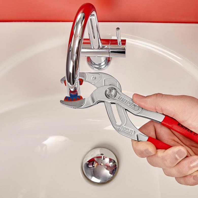 Клещи за сифони и ВиК връзки, с PVC челюсти, хромирани, червена ръкохватка 250мм, Knipex