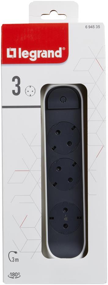 Разклонител БЯЛ 3x2P+E с кабел 3 метра / 3x1.5мм2 Premium NEW Legrand