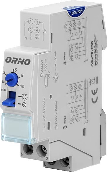 Стълбищен автомат, 1x 0.5m-10m, 10A, 230Vac 1 мод., ORNO