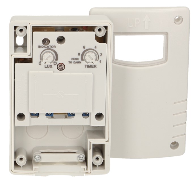 Датчик за осветеност, за открит монтаж на стена, с таймер, 1200W, IP44, ORNO