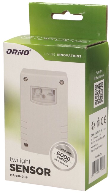 Датчик за осветеност, за открит монтаж на стена, с таймер, 1200W, IP44, ORNO