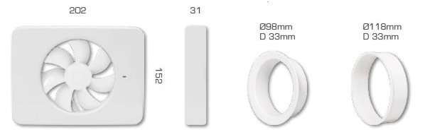 Вентилатор Intellivent ф100-120мм, цвят Бял, 134м3/ч, 5.5W, 21dB Fresh /до изчерпване/