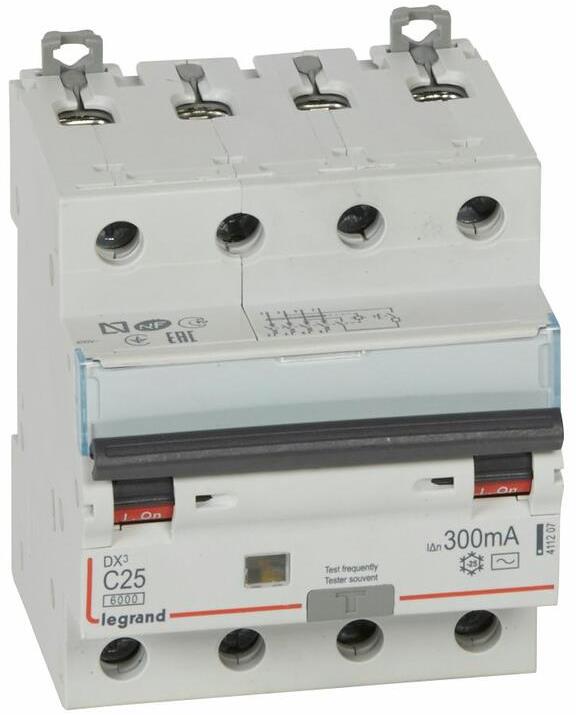 ДТЗ комбинирана DX3 4P 25A крива C 300mA тип AC 6kA 4 мод. Legrand