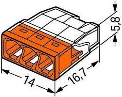 Бърза връзка 3х0,5-2,5 mm2 (100бр.) оранжева за твърд проводник Wago