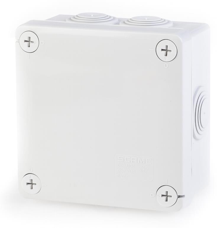 Кутия 100х100х50мм IP55, GW 960°C, кабелни мембрани 7х29мм, затваряне с пластмасов винт, серия Cubik Scame
