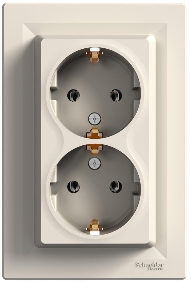 Контакт шуко ДВОЕН 16A моноблок цвят Крем Asfora SE