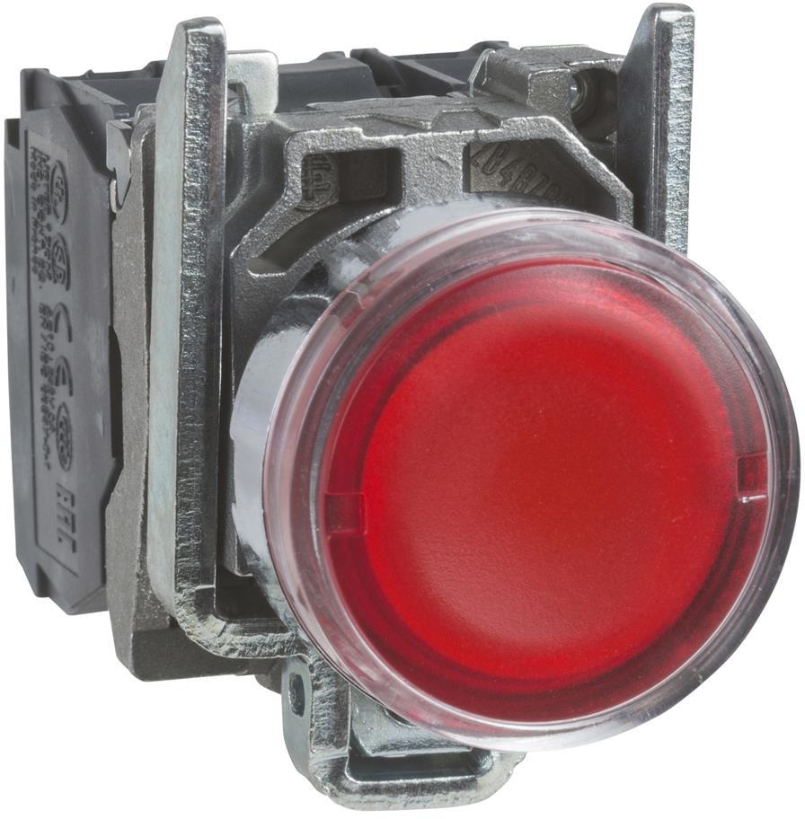 Бутон сглобен червен 1NO-1NC светещ 24Vac/dc Ø22mm XB4 SE
