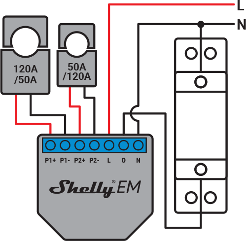 Микромодул Smart монофазен мерител 2х до 120A Shelly EM - 262207S