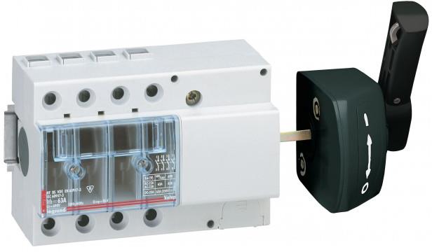 Товаров прекъсвач 63A 4P DIN с видимо разделяне на веригата, странична ръкохватка Legrand