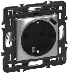 Контакт ШУКО 2P+E 16A + USB тип C 1.5A 7.5W 2 мод. цвят алуминий Mosaic Legrand