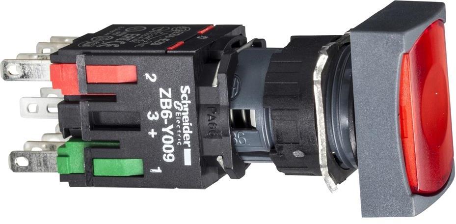 Бутон сглобен червен 1NO-1NC светещ 12...24Vac/dc Ø16mm XB6 SE