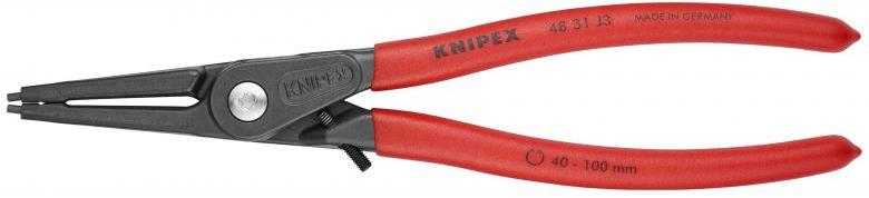 Зегер клещи прецизни, Ø40-100мм, червена ръкохватка 225мм, с ограничител, Knipex
