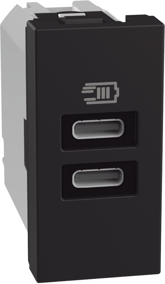 Розетка 2xUSB за зареждане тип C+C PD 20W 1 мод. цвят Графит Light Now Bticino