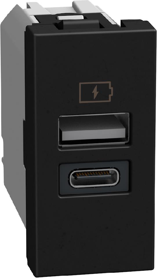 Розетка 2xUSB за зареждане тип A+C PD 20W 1 мод. цвят Графит Light Now Bticino