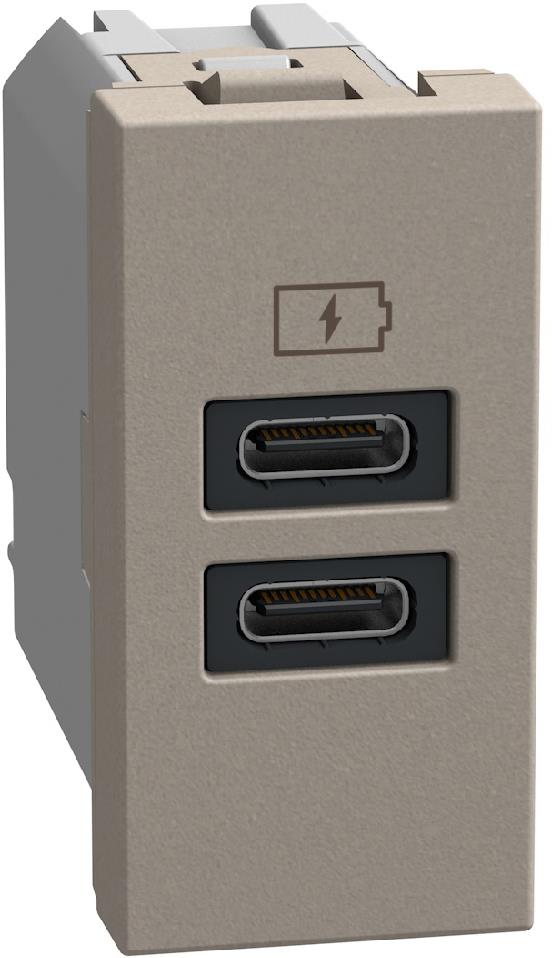 Розетка 2xUSB за зареждане тип C+C PD 20W 1 мод. цвят Камък Light Now Bticino