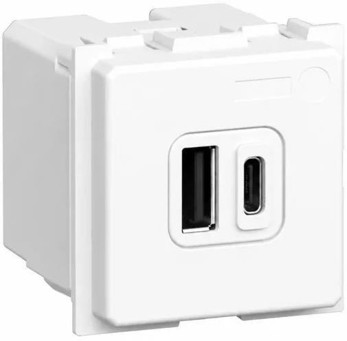 Розетка 2xUSB за зареждане тип A+C PD 20W 2 мод. цвят Бял Light Now Bticino