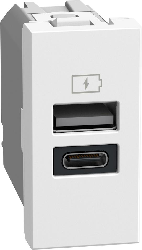 Розетка 2xUSB за зареждане тип A+C PD 20W 1 мод. цвят Бял Light Now Bticino