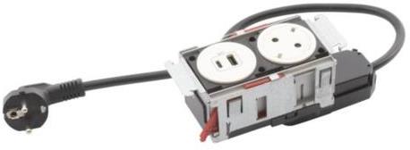 Мебелна кутия с 1х Шуко и USB тип A+C, кабел 2m, 148x80mm, цвят БЯЛ, Incara Disq'In Legrand