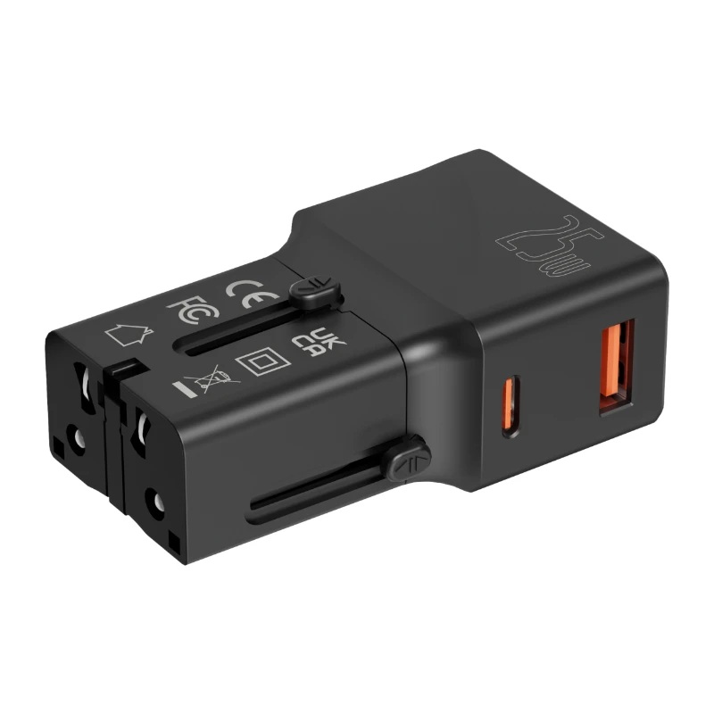 Захранващ адаптер Мултистандарт PD 25W USB A+C черен DPM