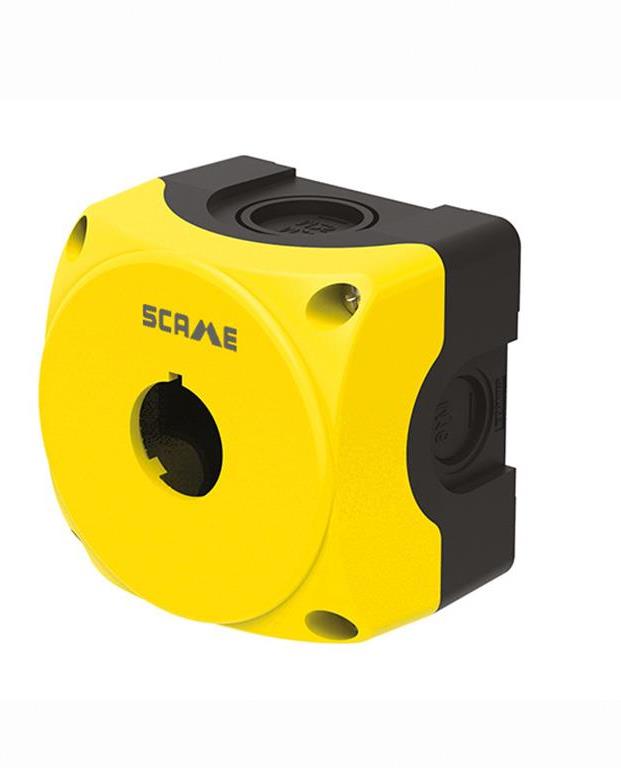 Бутониера празна с 1 отвор Ø22mm жълта IP66 Compact Scame