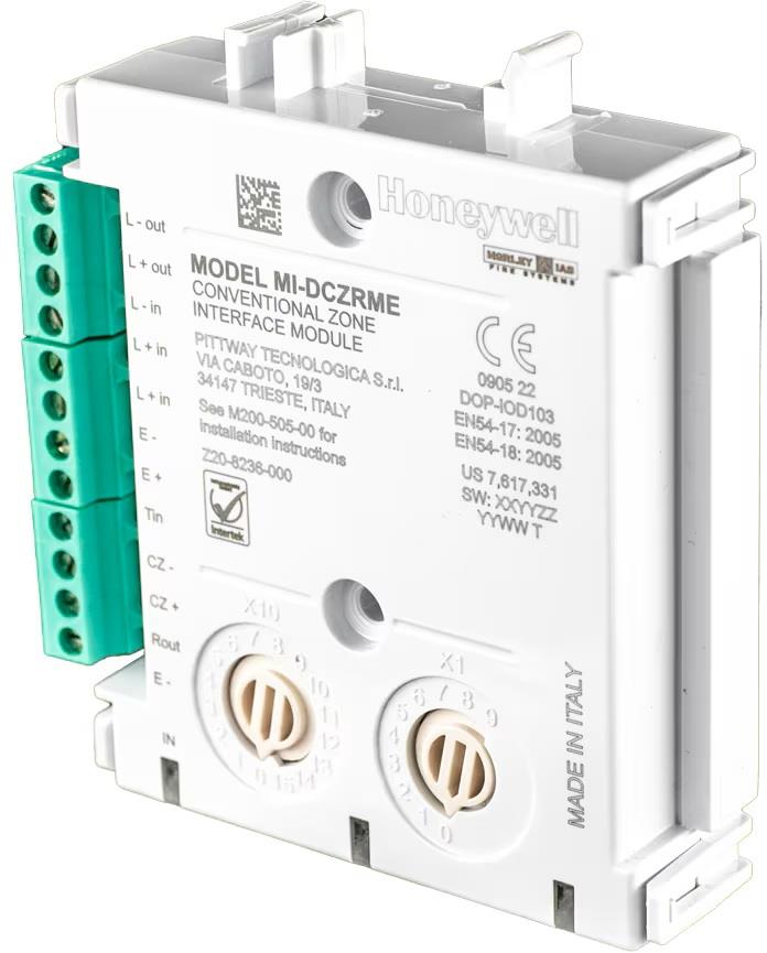 Адресируем модул с изолатор, 1 конвенционална зона, DIN монтаж, MI Honeywell