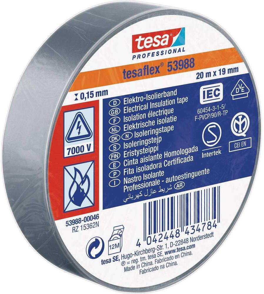 Изолационна лента цвят СИВ tesaflex 53988 0.15мм х 19мм, дължина 20м tesa® Professional