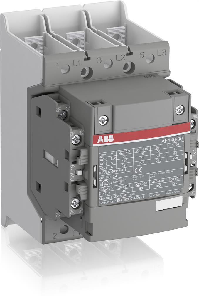Контактор AF146-30-22B 3P 75kW (146A AC-3) 2NO+2NC 48...130V 50/60Hz ABB