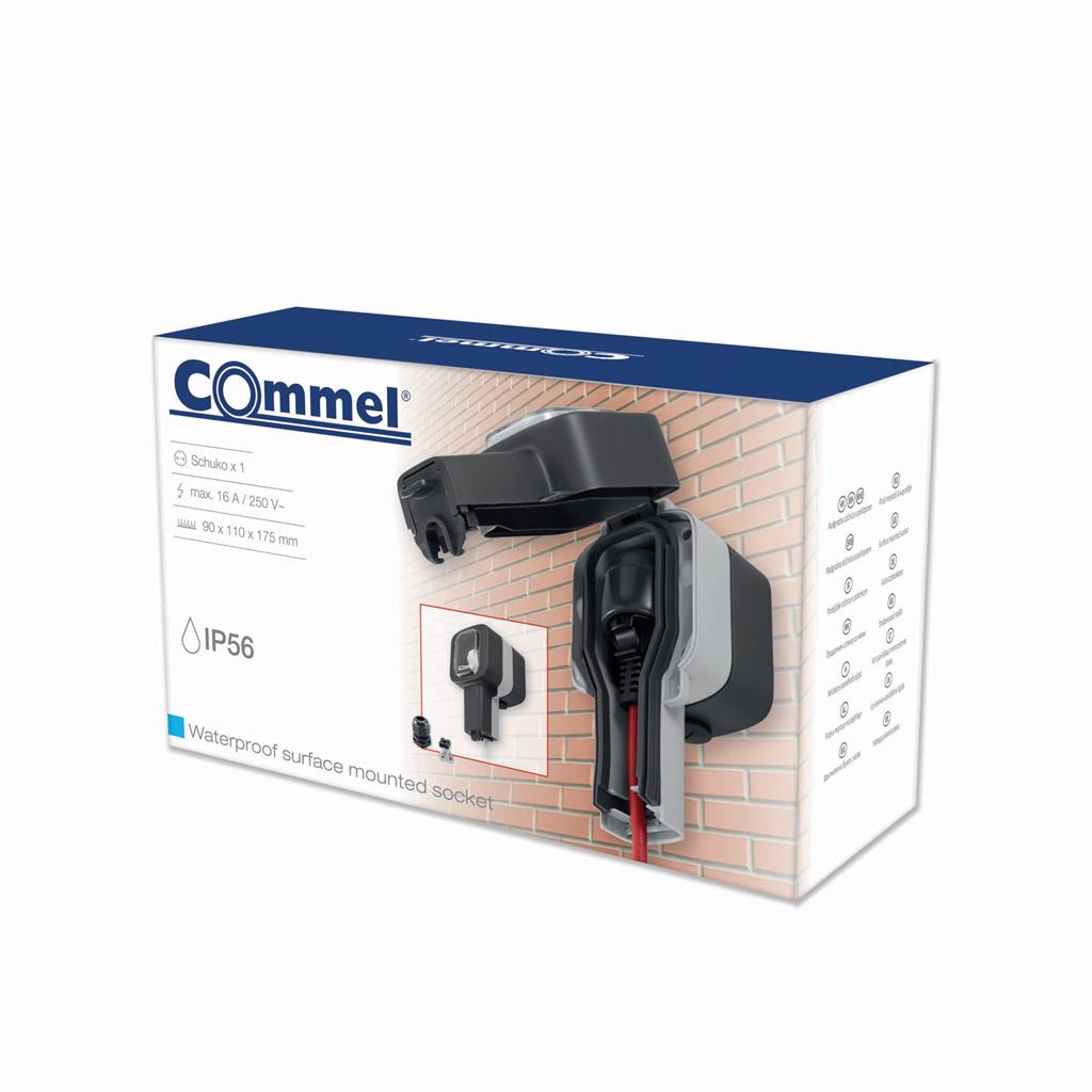 Контакт шуко за открит монтаж IP56 при включен консуматор цвят Антрацит Commel