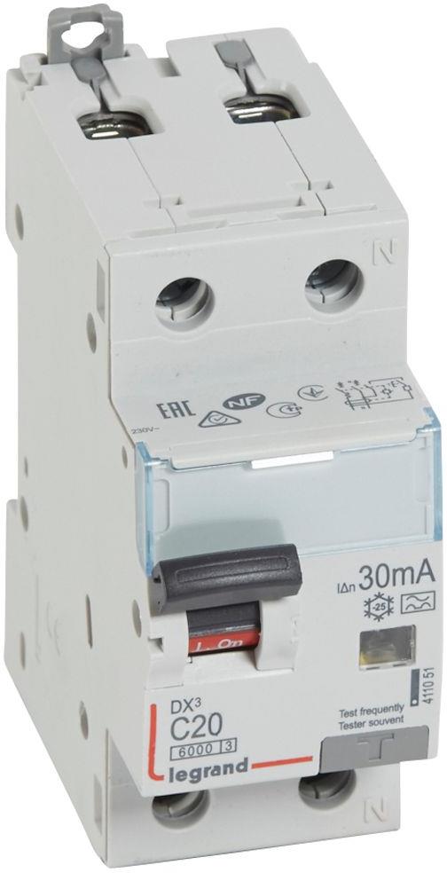 ДТЗ комбинирана DX3 1P+N 20A крива C 30mA тип A 6kA 2 мод. Legrand