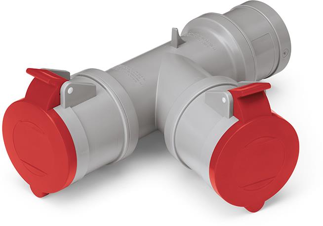 Индустриален адаптер IP44 от евро щепсел 3P+N+Е 32A към 2х3P+N+Е 32A серия Adapto Scame