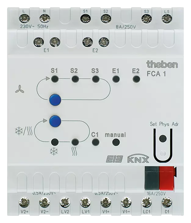 Актуатор вентилаторни конвектори с ръчно управление FCA1 triac 4DIN KNX Theben